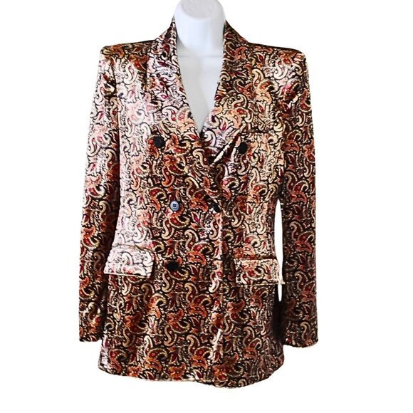 Zara Jackets & Blazers - Zara Womens Velvet Blazer Size M Paisley Double Breasted Corporate Statement